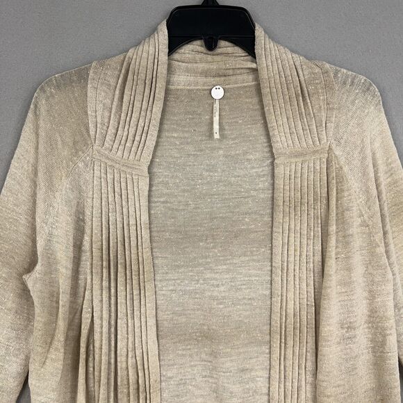 Margaret OLeary Cardigan Sweater Womens Small Beige Linen Open Minimal Coastal - Picture 2 of 10